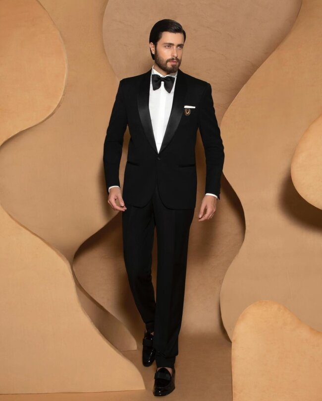A sleek look with a tuxedo. 