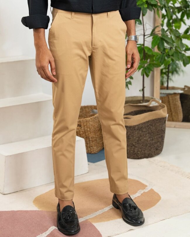 A bold look with dress chinos. 