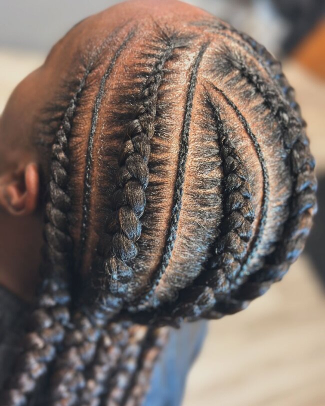 A bold look with feed-in braids.
