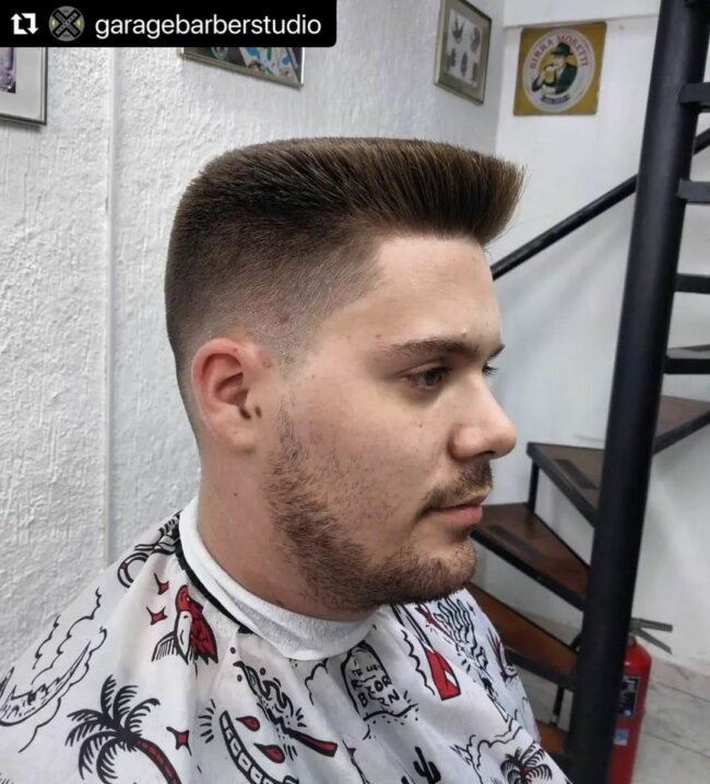 A cool look with flattop hairut.