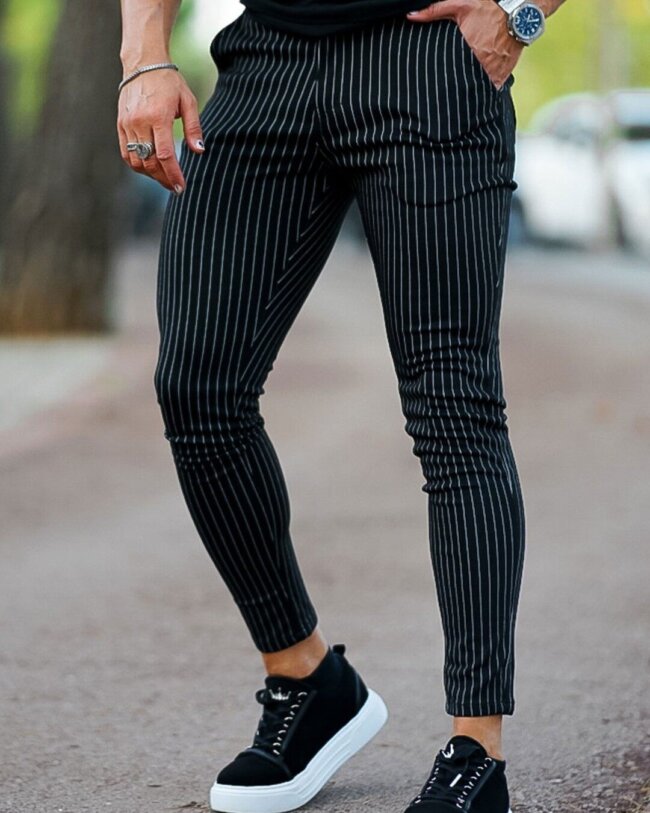 A classy look with pinstripe pants. 