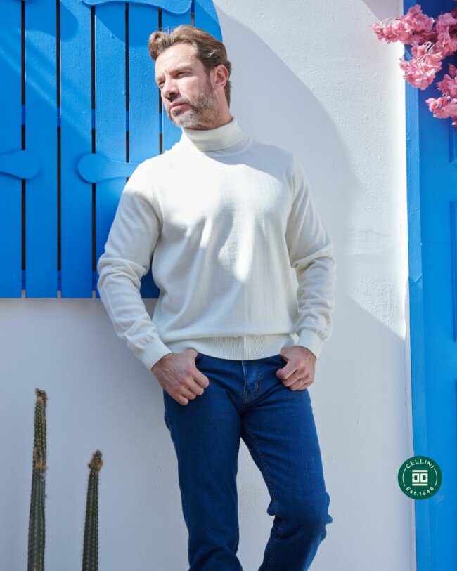 A polished look with a turtle neck. 