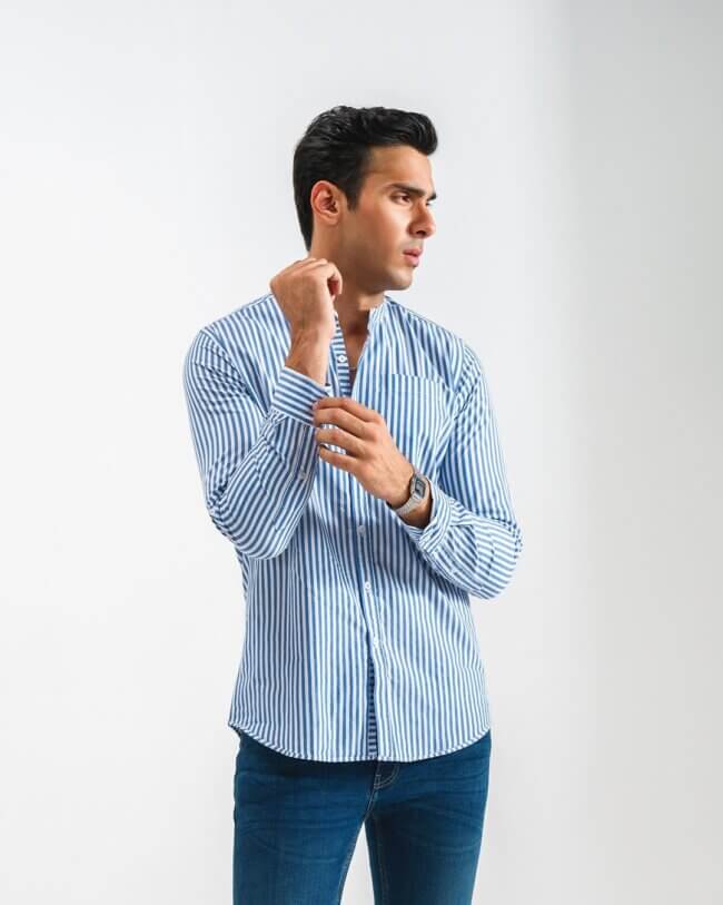 A refined look with a striped shirt. 